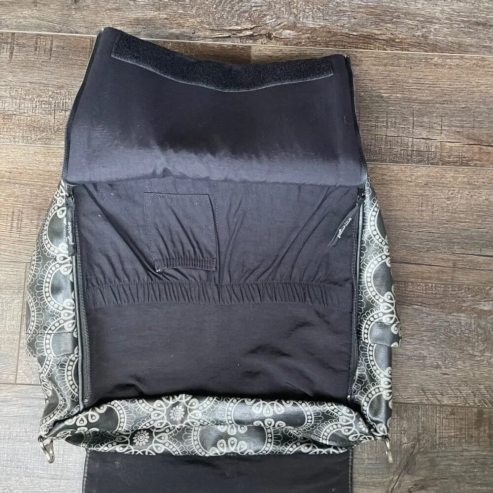 Petunia Pickle Bottom Diaper Bag Backpack Gray & Black, fold out changing